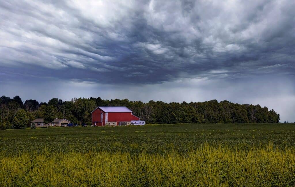 storm clouds over roofing in Dayton, OH