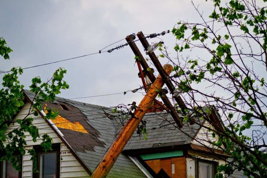 a roof damaged during a storm