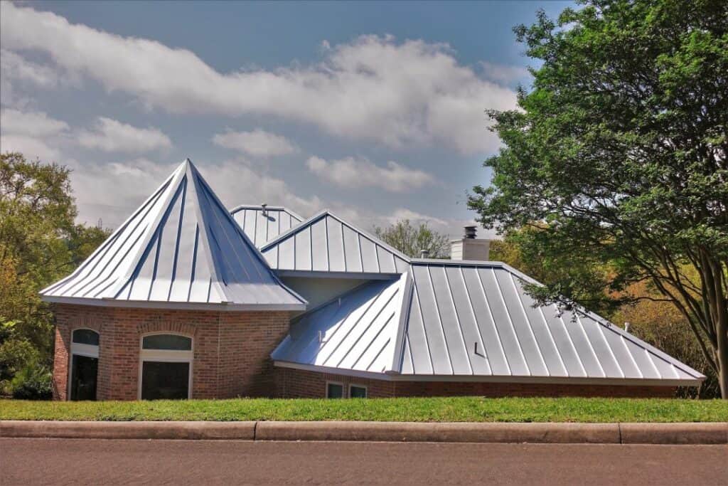 a gray residential metal roof after installation in Dayton, OH