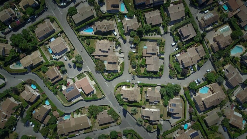 aerial photo of asphalt roofs in Dayton